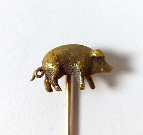 Krawattennadel mit Schwein aus 585 Gold    selten