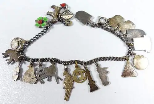 sehr altes Bettelarmband Armband  mit 20 Anhängern viele Silber