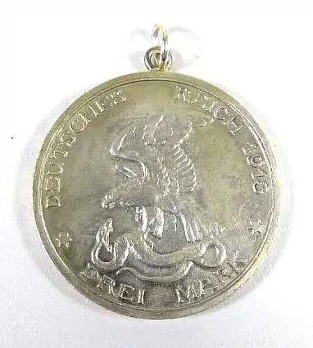 3 Mark Münze Deutsches Reich 1913 Silber mit Öse