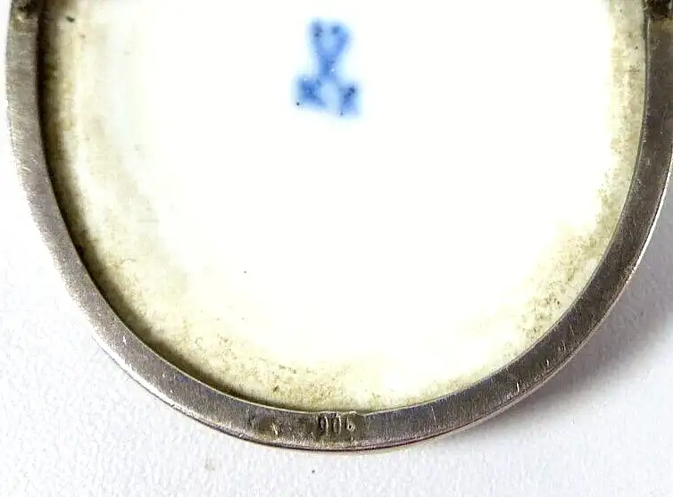 Meissen Porzellan Schmuck Brosche 900 Silber gefasst Drache 1. Wahl Pfeifferzeit 2