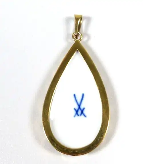 Meissen Porzellan Schmuck Anhänger 333 Gold gefasst grüner Ming Drache 1. Wahl 1