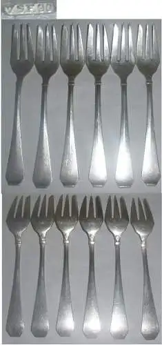 6 alte Kuchengabeln V.S.F. Silberauflage