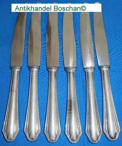 6 sehr schöne Dessert-Messer Perlmuster 800 Silber