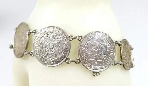 original altes Armband aus 25 Pfennig Münzen 1909 und 1910 und 1/2  Mark