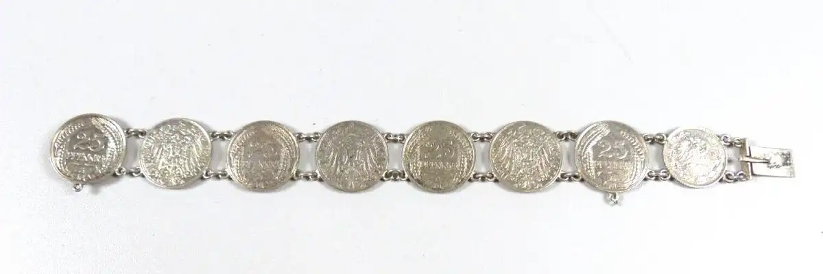 original altes Armband aus 25 Pfennig Münzen 1909 und 1910 und 1/2  Mark 2
