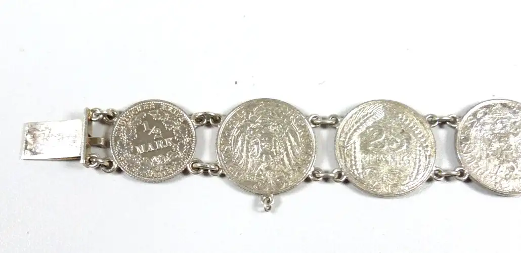 original altes Armband aus 25 Pfennig Münzen 1909 und 1910 und 1/2  Mark 4