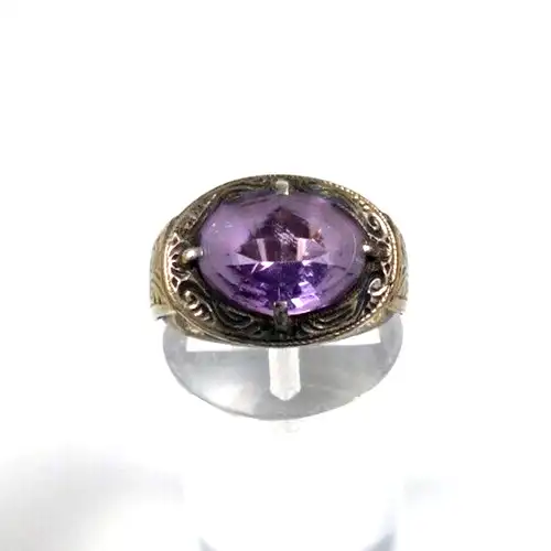 sehr schöner alter Ring aus 800 Silber Handarbeit mit Amethyst   Größe 49