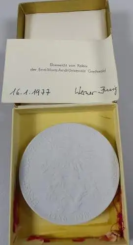 Original alte Medaille Universität Greifswald in OVP  aus Meissner Porzellan