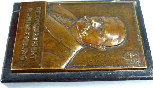 Bronze Relief Reichspräsident Hindenburg signiert Grabest als Schreibtisch Deko