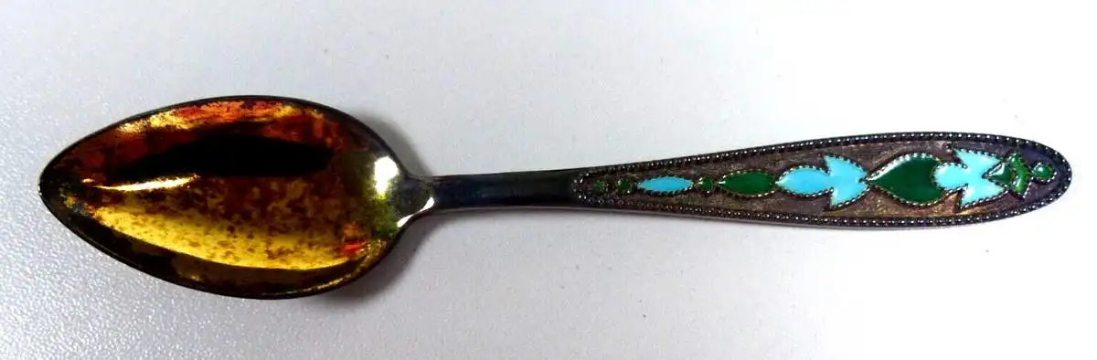 6 original alte Kaffeelöffel aus 875 Silber russisch emailliert in OVP 2