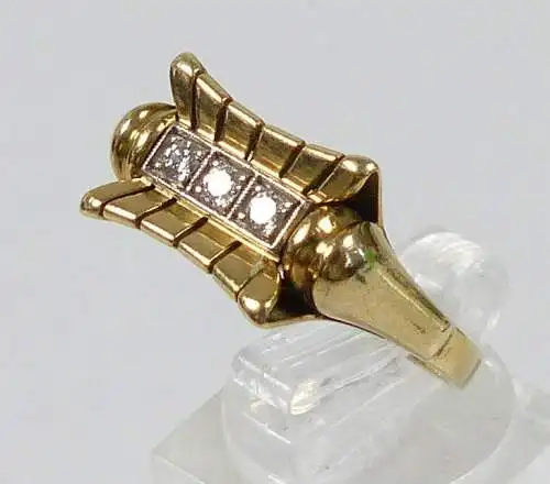 Alter Brillant-Ring aus 585 Gold m. 3 weißen Steinen, Gr. 60/Ø 19,1 mm  (da5691)