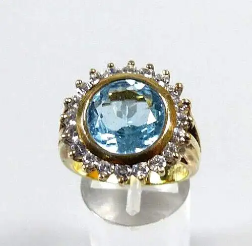 Ring aus 925 Silber vergoldet mit Aquamarin und Zirkonia Größe 60