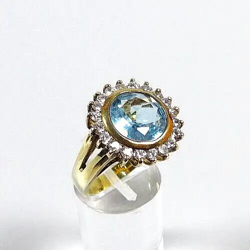 Ring aus 925 Silber vergoldet mit Aquamarin und Zirkonia Größe 60