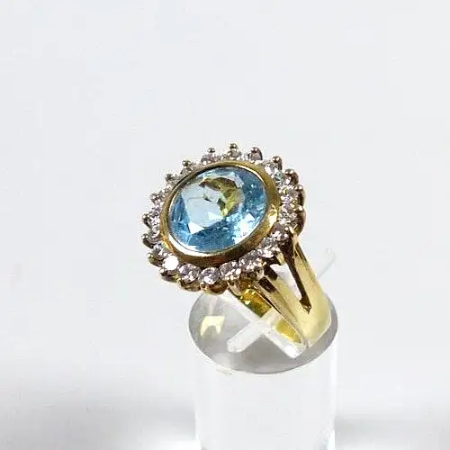 Ring aus 925 Silber vergoldet mit Aquamarin und Zirkonia Größe 60