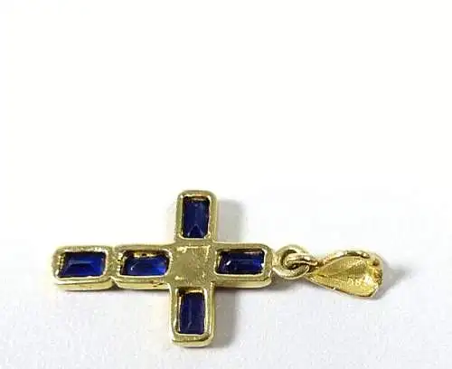 Kreuz Anhänger aus 585 Gold mit Saphir