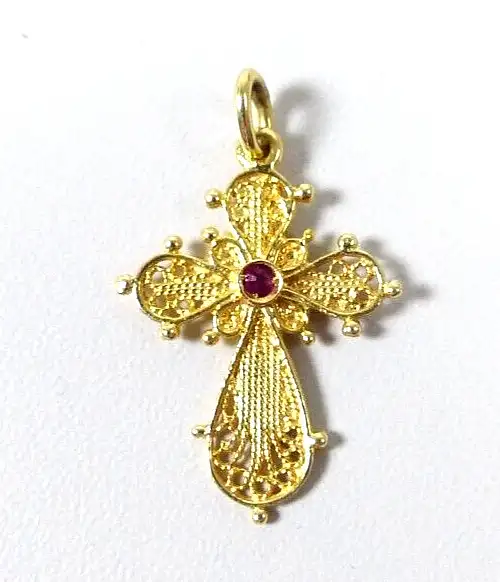 Kreuz Anhänger aus 585 Gold mit Rubin 0
