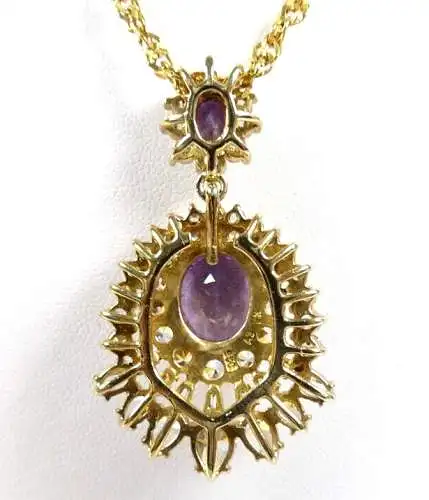 Kette und großer Anhänger aus 925 Silber vergoldet mit Amethyst weißen Steinen