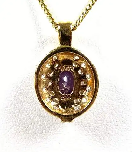 Kette und Anhänger aus 925 Silber vergoldet mit Amethyst und weißen Steinen