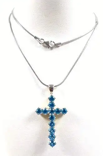 Kette aus 925 Silber mit Anhänger Kreuz aus 925 Silber mit Aquamarine