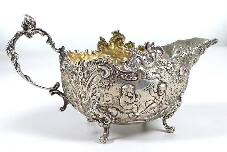 altes Milchkännchen mit Puttos aus massivem aus 800 Silber 178,7 Gramm 3