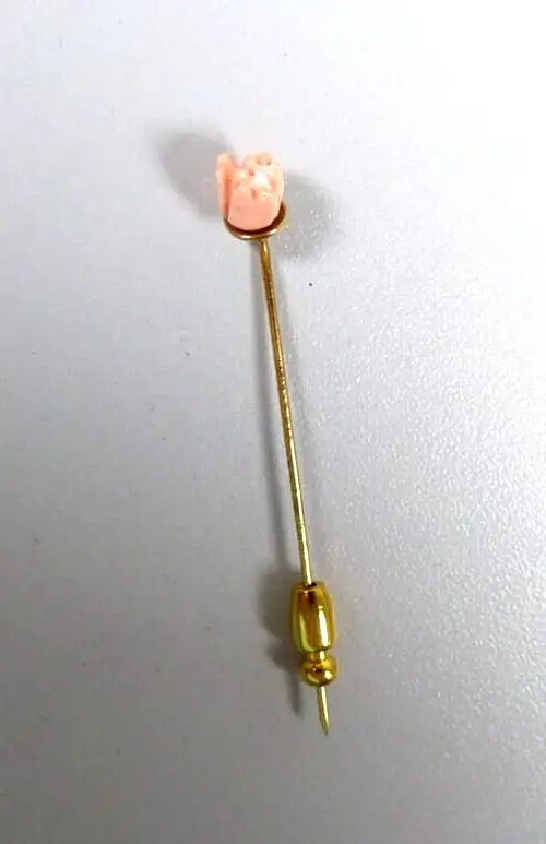 Krawattennadel aus 585 Gold mit sehr schöner Koralle als Rose 0