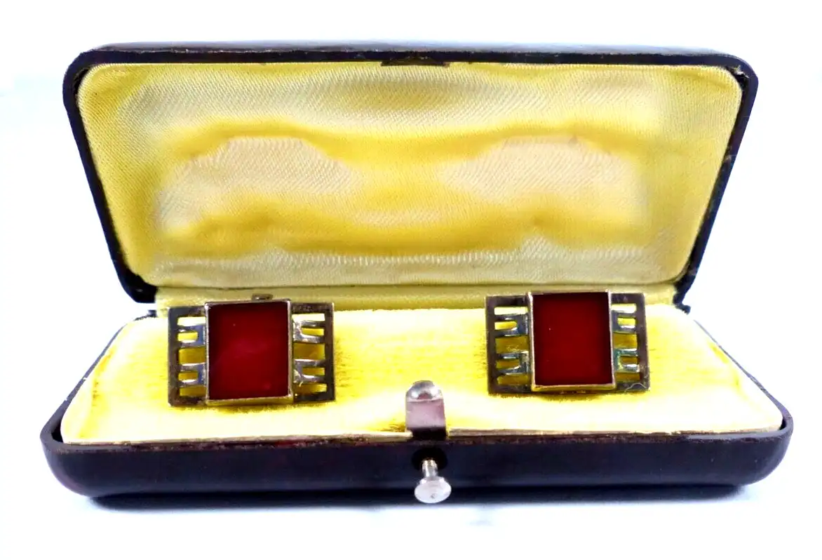 Art Deco Manschettenknöpfe aus 835 Silber mit Achat in OVP 0