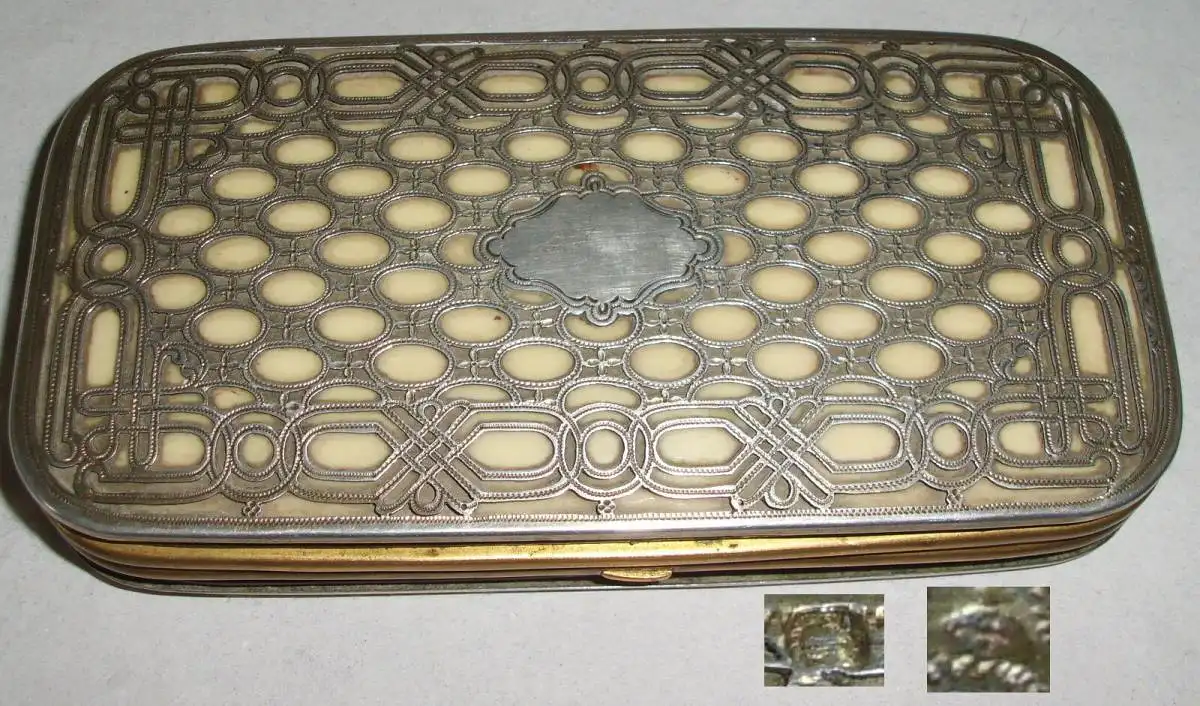 original altes Etui aus 800er Silber mit Bein - französisch (da2971) 0