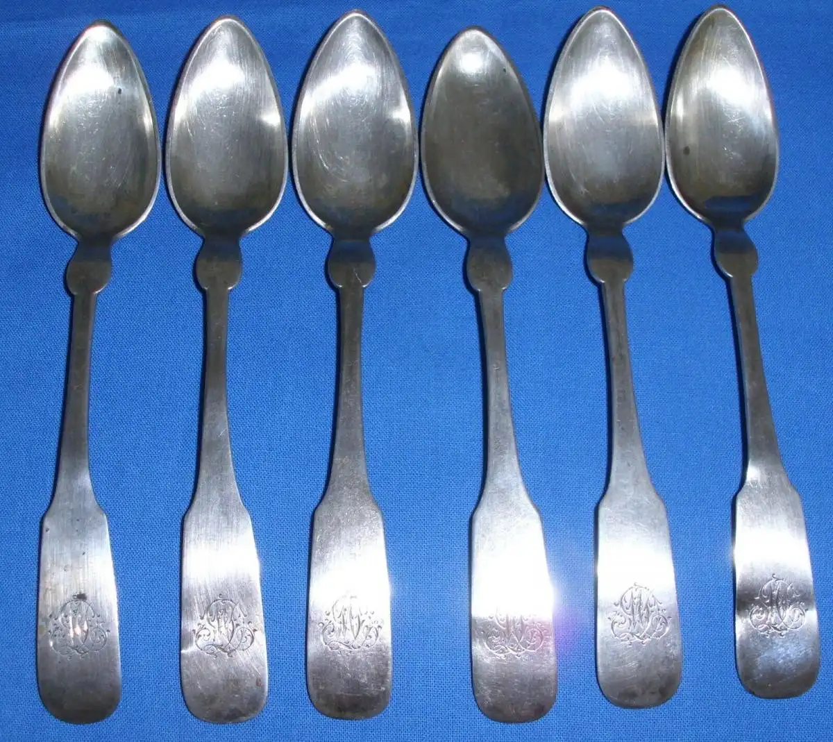 6 Biedermeier-Kaffee-Löffel 12 Lot Silber 0