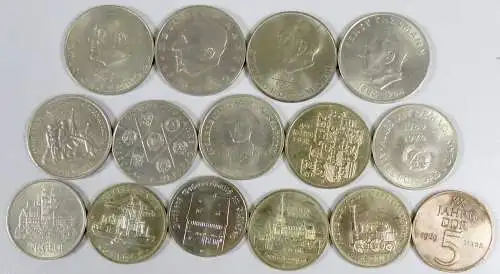 15 DDR Münzen 5, 10 und 20 Mark zusammen 160 Mark