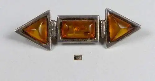 Art-Decó Brosche aus 925er Silber mit Bernstein (da4854)