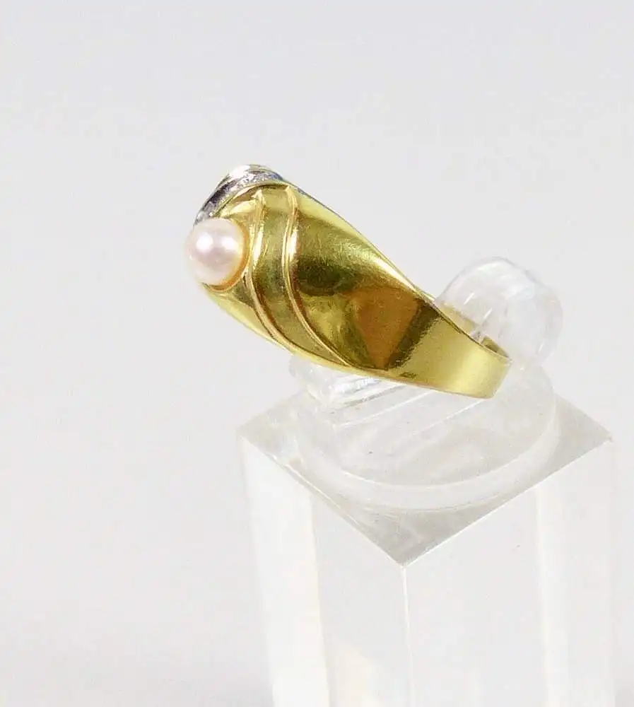 Ring aus 333 Gold mit Perle und winzigem Diamant, Gr. 64/Ø 20,3 mm  (da5980) 2