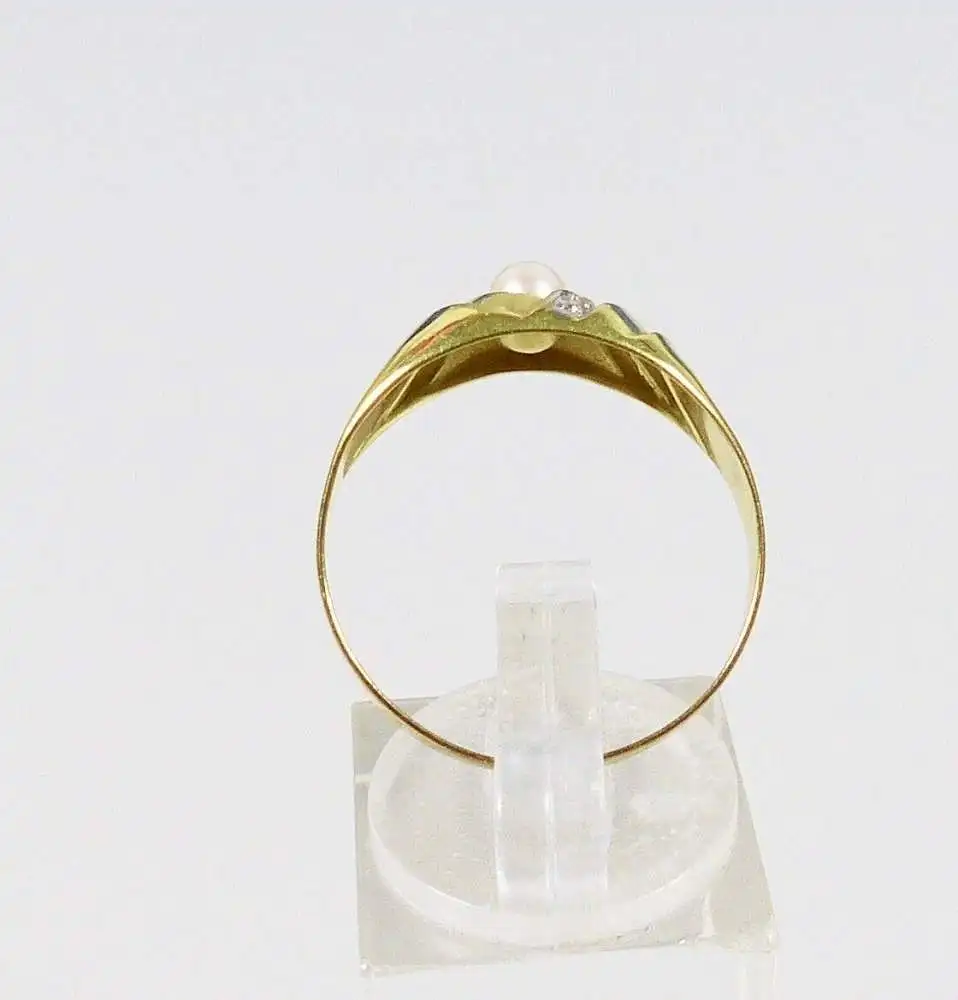 Ring aus 333 Gold mit Perle und winzigem Diamant, Gr. 64/Ø 20,3 mm  (da5980) 3