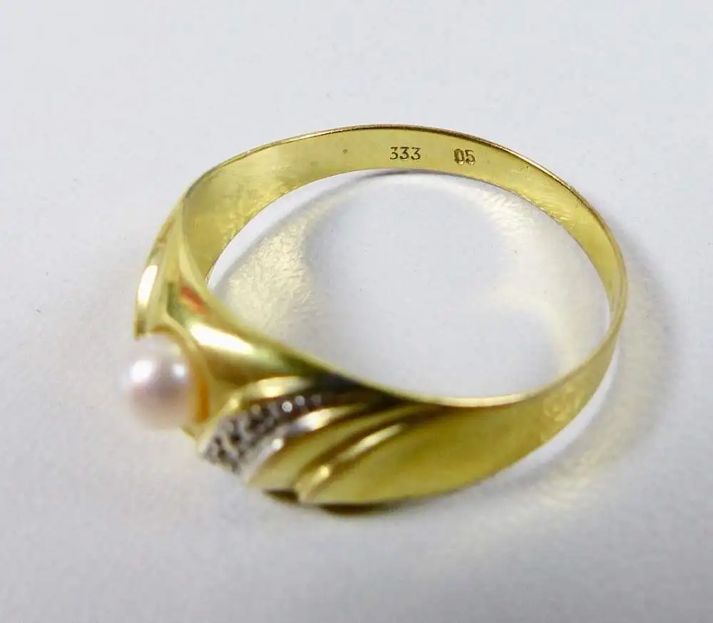 Ring aus 333 Gold mit Perle und winzigem Diamant, Gr. 64/Ø 20,3 mm  (da5980) 4