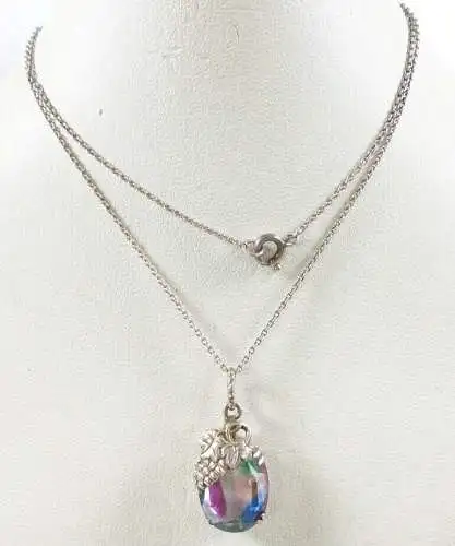 Kette aus 925 Silber mit Anhänger mit rosa/blau schimmernden Kristall  (da7015)