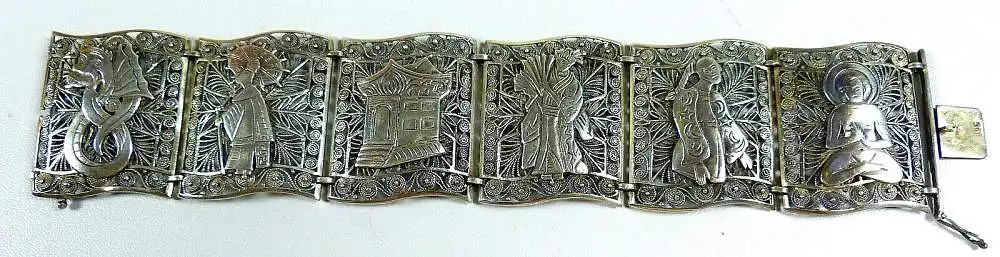 altes sehr dekoratives Armband aus 835 Silber mit chinesischen Motiven 0