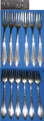 6 Kuchen-Gabeln WMF Fächermuster 90 Silber-Auflage    (c1832)