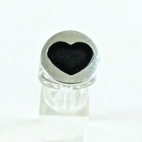 Edelstahllring mit Herz Onyx, Gr. 56/Ø 17,8 mm  (da7014)