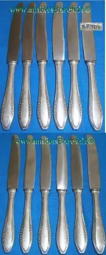 6 tolle alte sehr schöne Dessert-Messer Rosenmuster 800 Silber >>selten