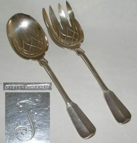 Sehr schönes Jugendstil-Salatbesteck aus 800 Silber mit Monogramm (da2963)