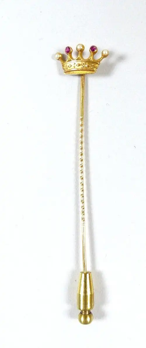 Krawattennadel aus 585 Gold mit Rubinen und Perlen 0