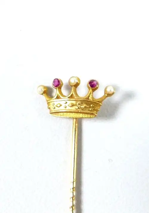 Krawattennadel aus 585 Gold mit Rubinen und Perlen 1