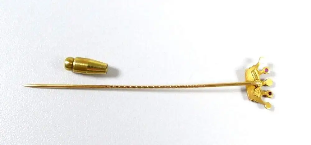 Krawattennadel aus 585 Gold mit Rubinen und Perlen 3