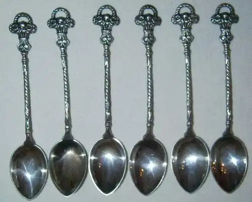 6 Gründerzeit-Mokka-Löffel 800 Silber