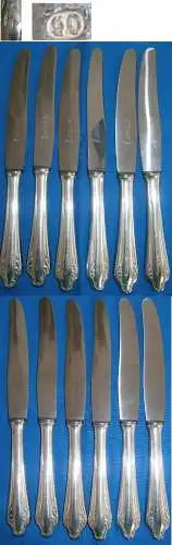 6 sehr schöne versilberte Messer 90 Silberauflage mit Monogramm JR