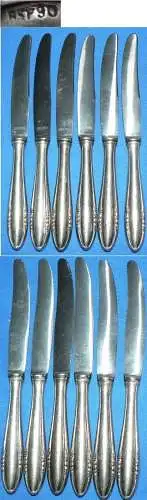 6 Jugendstil-Messer 90 Silberauflage   