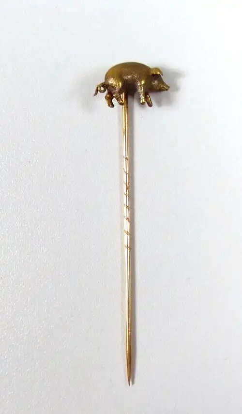 Krawattennadel mit Schwein aus 585 Gold    selten 1