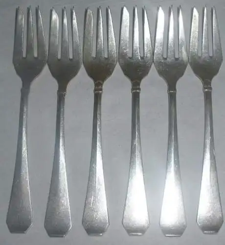 6 alte Kuchengabeln V.S.F. Silberauflage