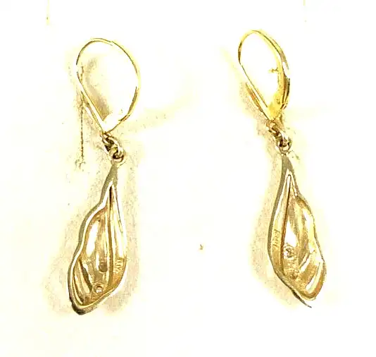 Ohrringe Hänger aus 585 Gold mit je zwei Diamanten 0,02 Karat, siehe Stempel 1