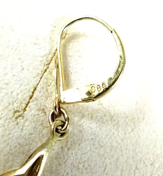 Ohrringe Hänger aus 585 Gold mit je zwei Diamanten 0,02 Karat, siehe Stempel 3