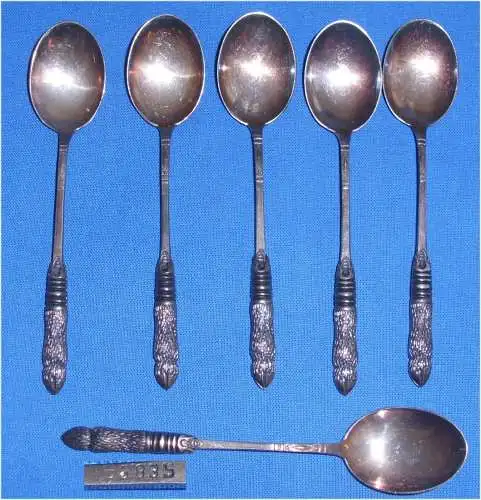 6 original alte Mokkalöffel 835er Silber Görlitzer Silberwarenfabrik (da3487)
